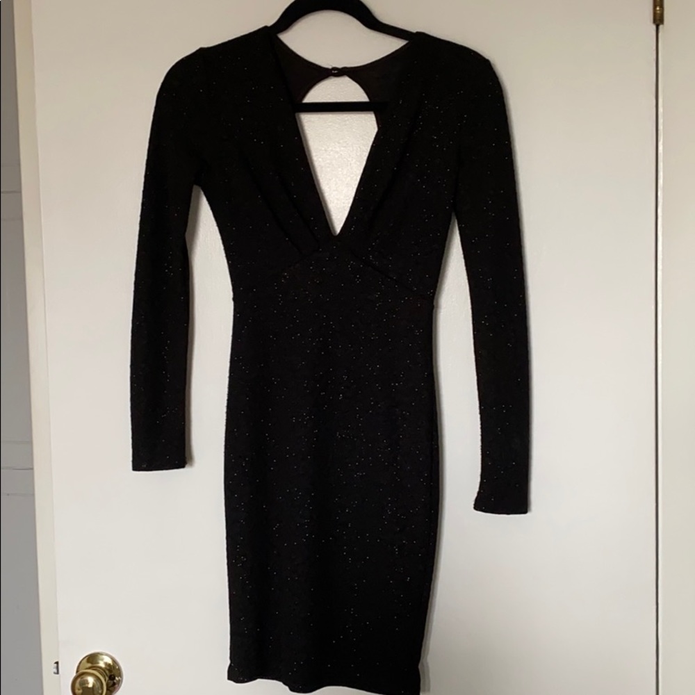 Sparkly Black Long Sleeve Body Con Dress